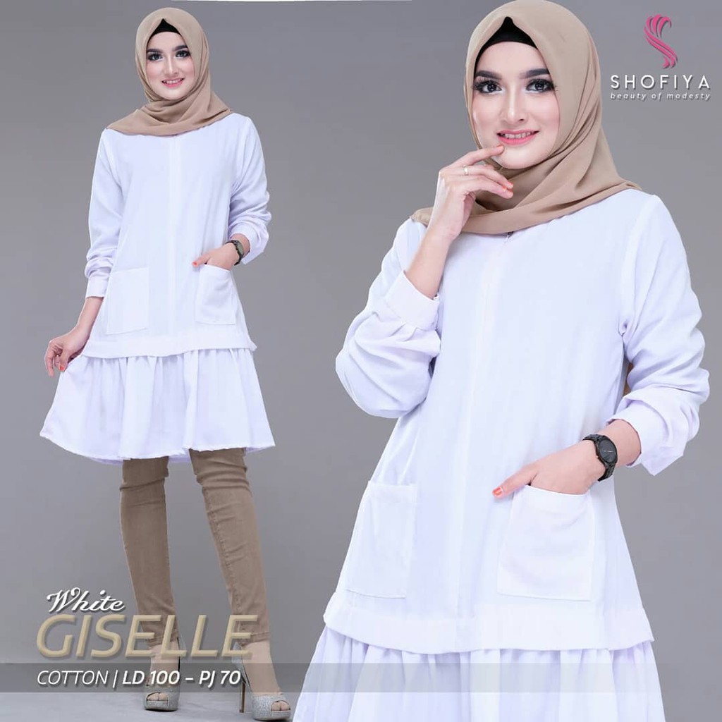 GISELA TUNIK Moscrepe Baju Tunik Panjang Kancing Hidup Baju Atasan Wanita Busui Modern Terbaru