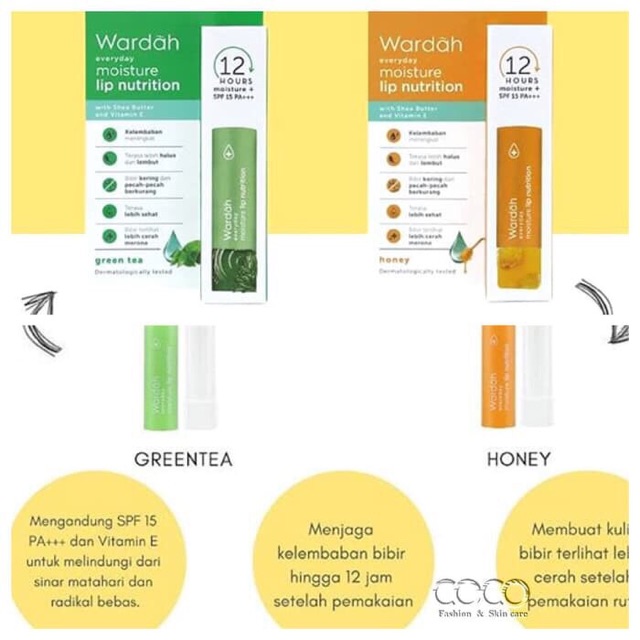 Wardah Everyday moisture Lip Nutrition | Lip Balm Honey | Green Tea