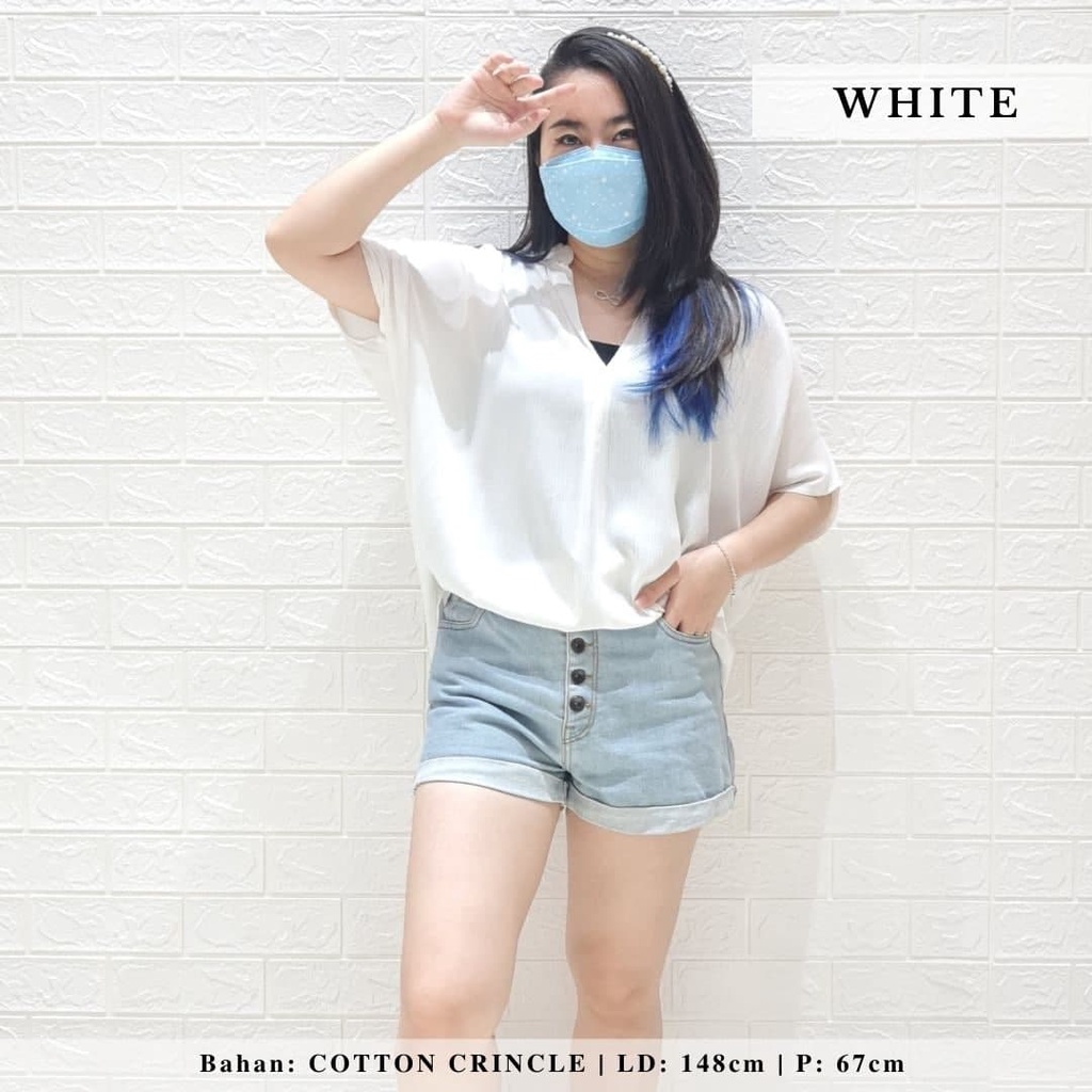2904 CARITA OVERSIZE TOP BLOUSE BIGSIZE JUMBO FELICIA BLOUSE-WHITE (crincle)