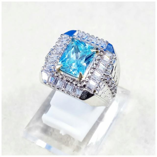 CINCIN BATU PERMATA BLUE TOPAZ SWISS CUTTING OCTAGON SUPER MEWAH SIAP PAKAI !!!