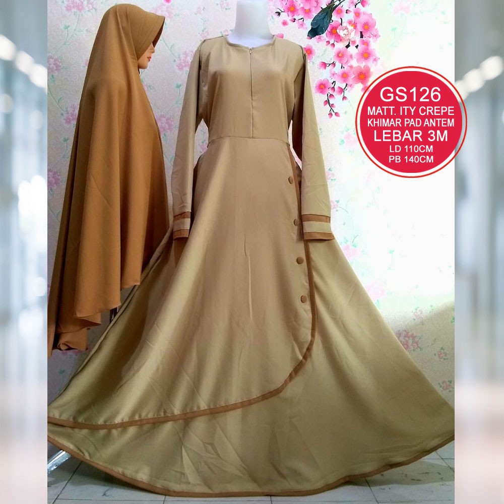 GS126 Gamis Syar'i ITY Crepe Kombinasi Kancing