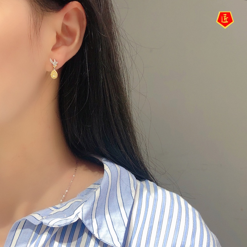 [Ready Stock]Luxury Fashion Yellow Diamond Stud Earrings