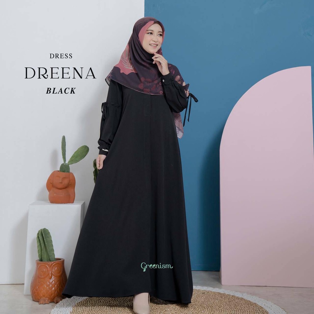 DREENA DRESS BLACK S || Gamis Syari Original by Greenism