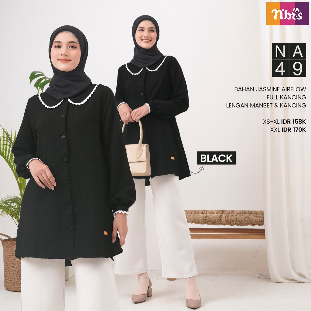 Nibras Atasan NA 49 Bahan Jasmine Airflow Kemeja Wanita Muslimah Simple Polos Formal OOTD