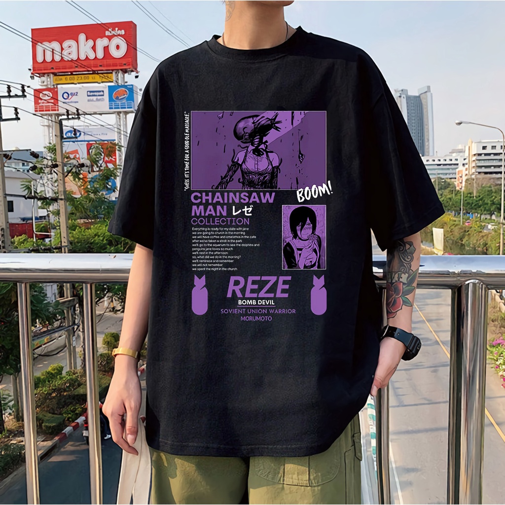 Tshirt Reze Chainsaw Man Anime Manga Kaos Japanese Pochita Makima Chainsaman Wibu Otaku Unisex