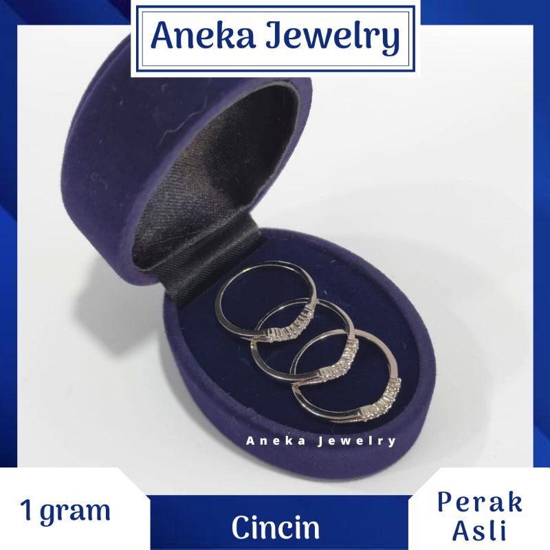 Cincin Cor Mata2 Baris V, Perak 925, Lapis Emas Putih