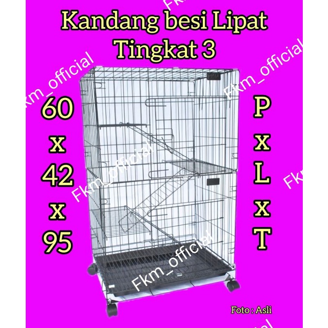 KANDANG KUCING 3 TINGKAT BESI TEBAL 60x42x95