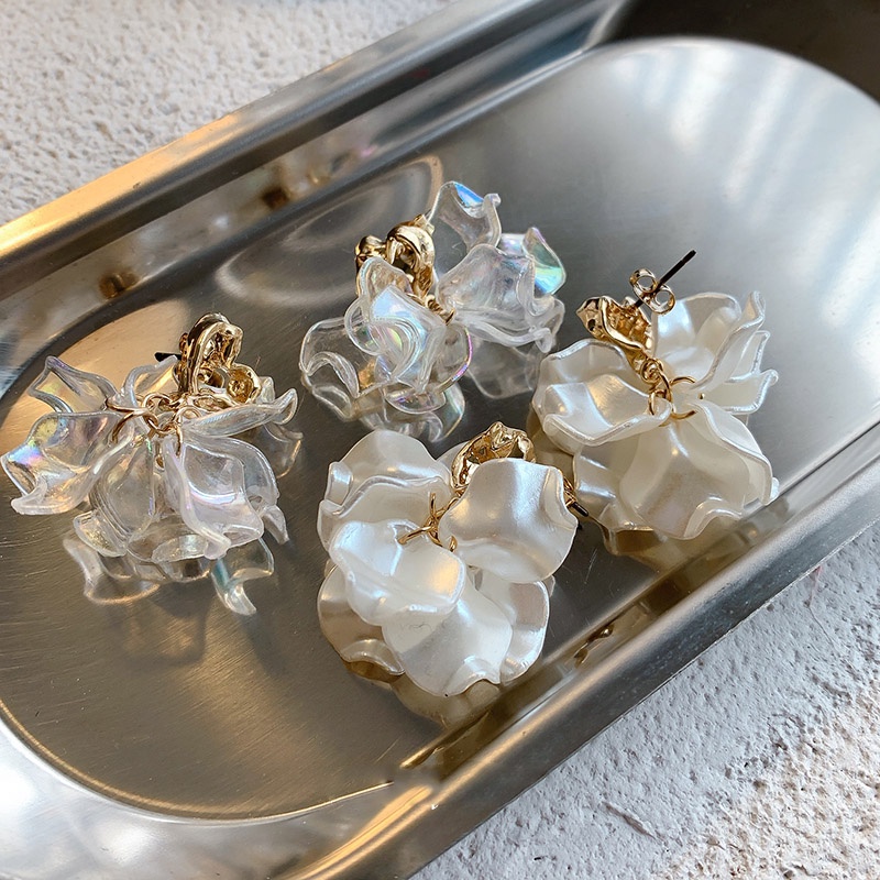 Anting Tusuk Gantung Panjang Silver 925 Desain Bunga Hati Gaya Korea Untuk Wanita