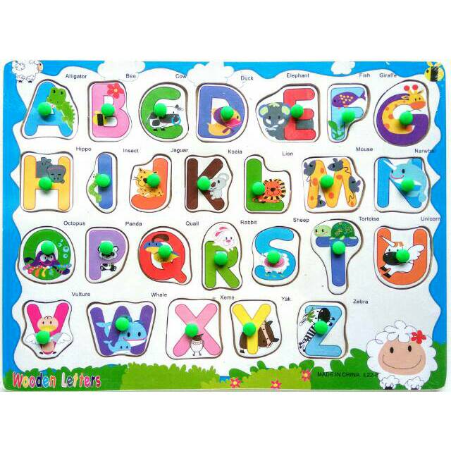 Puzzle Kayu dengan Knob Alphabet Puzzle Huruf Anak