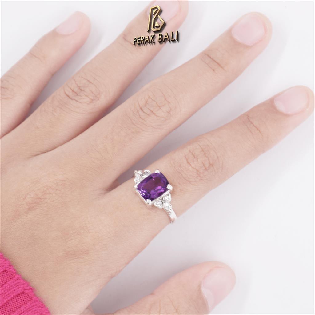 Cincin Wanita Perak Bali Asli Cincin Silver 925 Amethyst Tabur Lavina