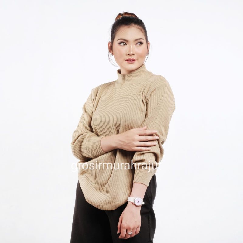 GS032 Sweater Rajut Wanita Turtleneck Bubble Knit