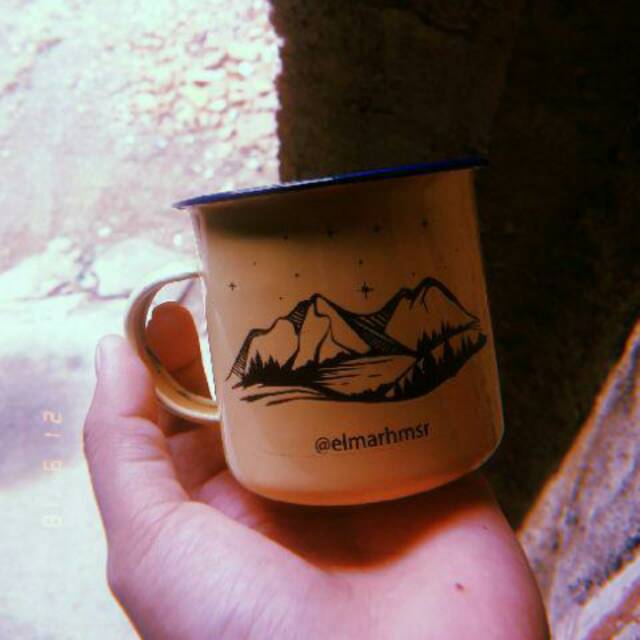 Mug Enamel - Adventure Request Custom Nama / Desain Suka-suka Cangkir Enamel Gunung