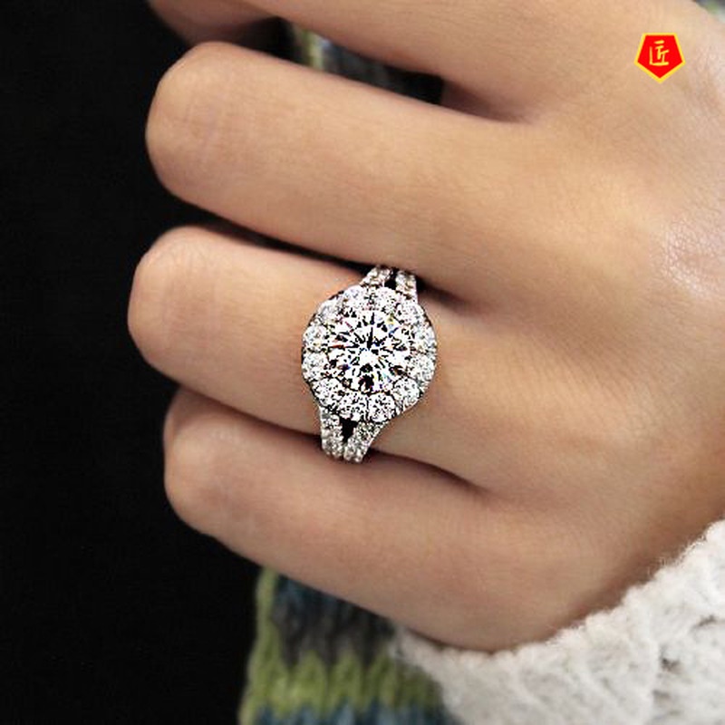 [Ready Stock]Micro-Inlaid round Moissanite Ring