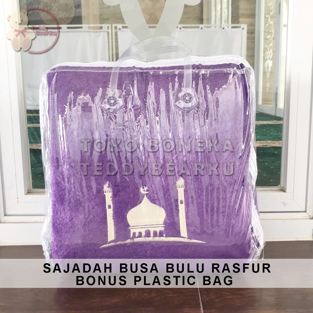 SAJADAH BUSA RASFUR UNGU MOTIF MASJID BONUS PLASTIC BAG