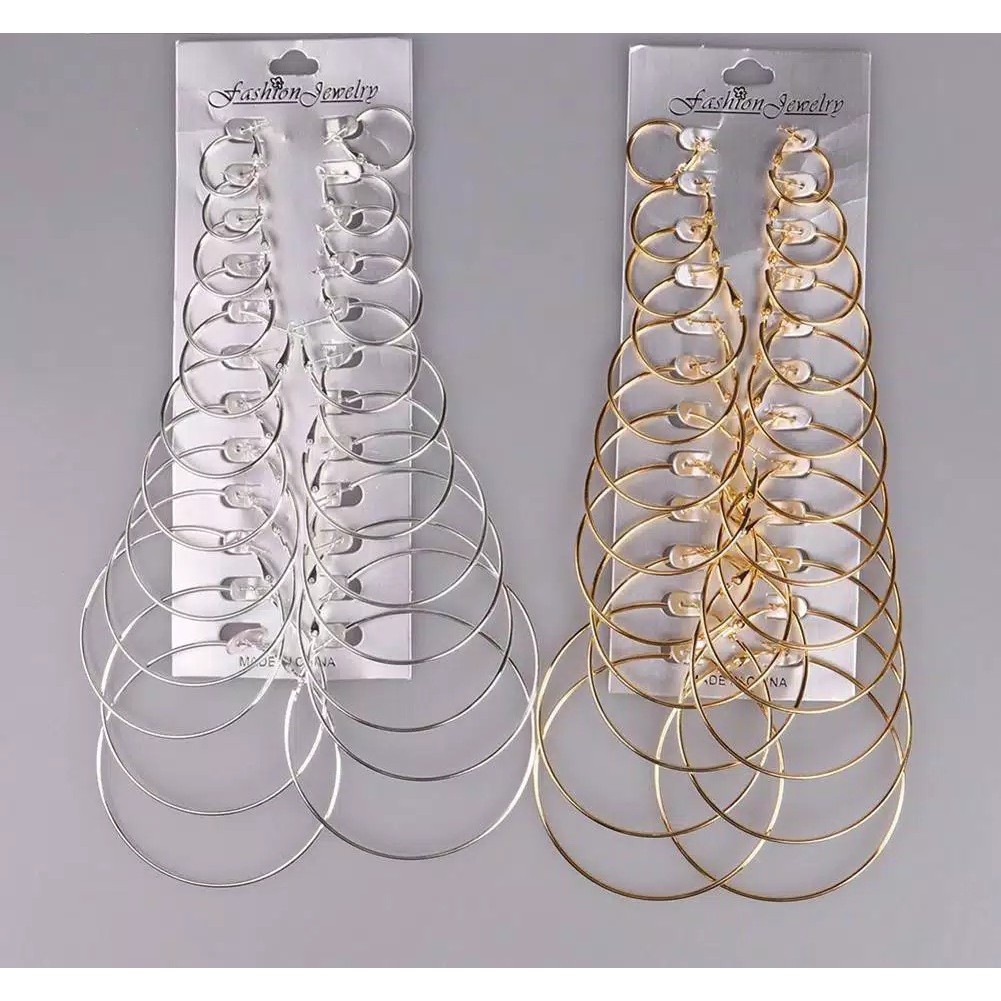 Anting Bulat Besar Warna Emas dan Silver (ANTING HOOPS SET)