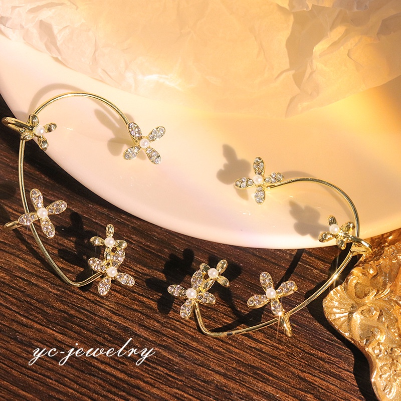 Candy Jewelry 1 Pcs Fashion Zircon Clip Earrings Pearl Flower Earring Metal Ear Clips for Women Left Right