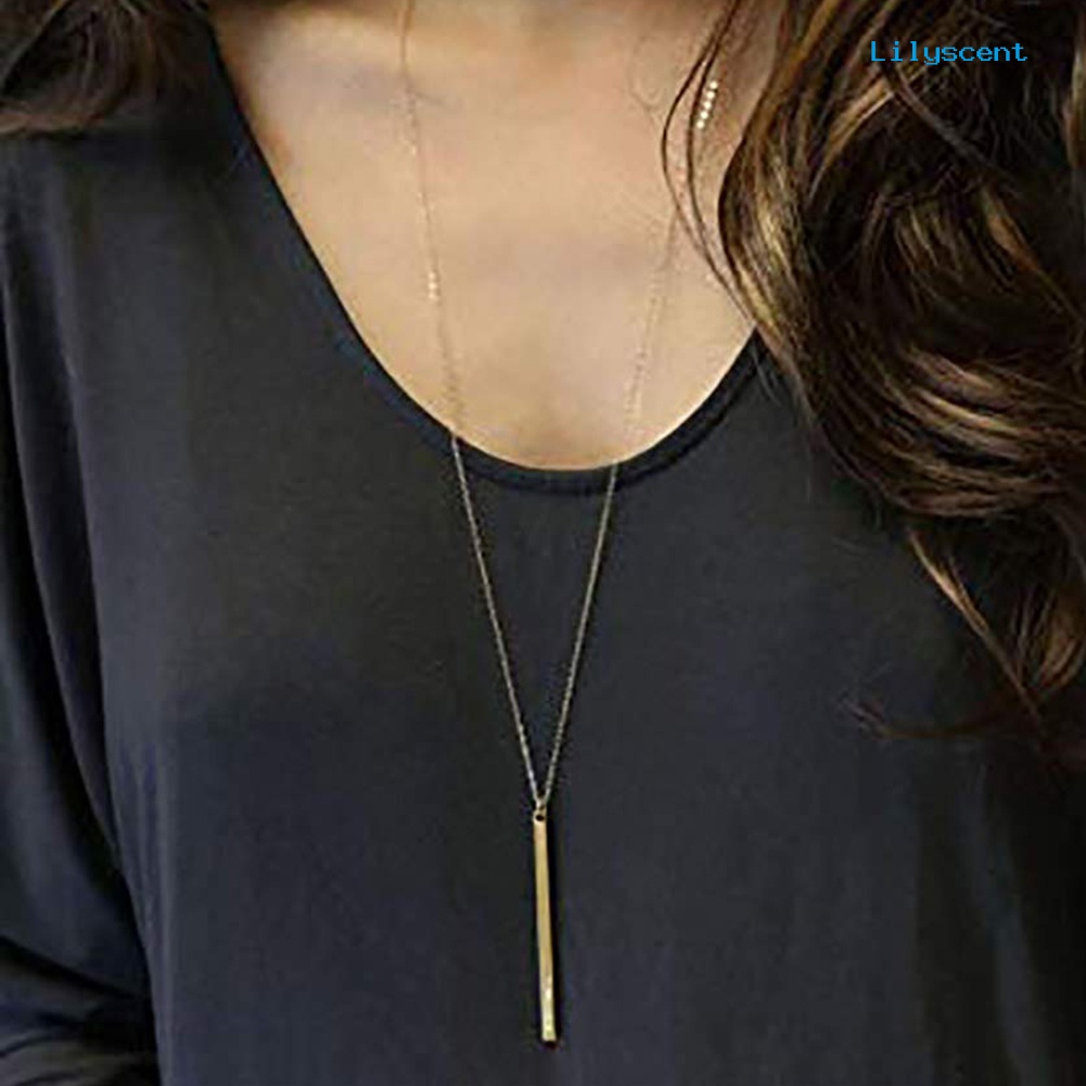 Kalung Rantai Panjang Dengan Liontin Bar Vertikal Bahan Alloy Untuk Wanita