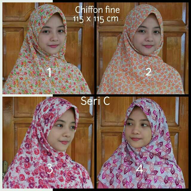 Jilbab segi empat segiempat Viney motif chiffon fine pollycotton