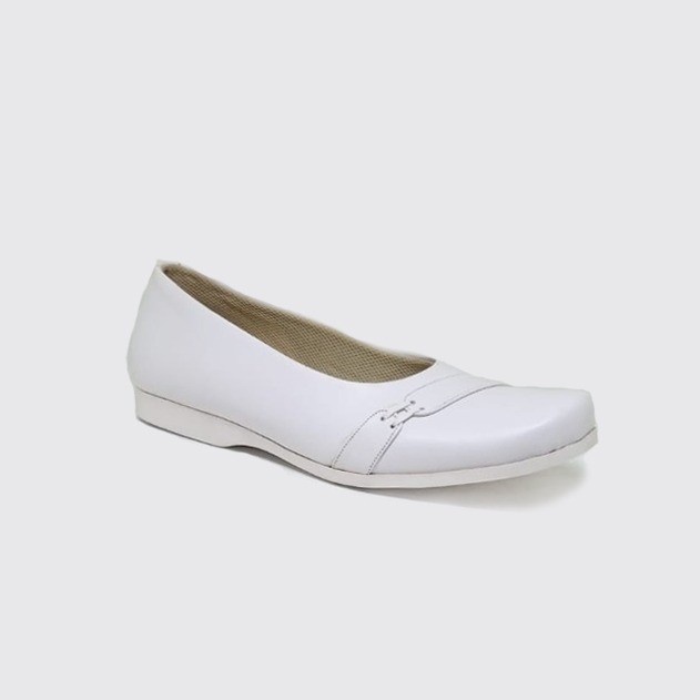 AURRA Big Size Shoes Formal - Sepatu Wanita Ukuran Besar - Pantofel Jumbo Warna Putih - Sepatu Flat White Kerja Suster No 41 42 43 44 45 46 47