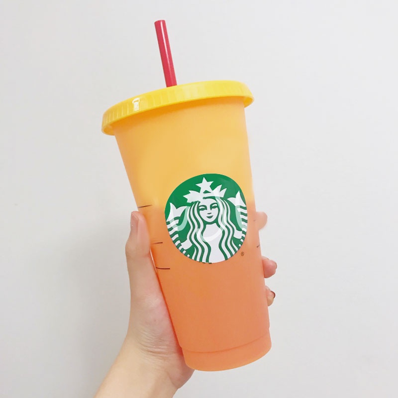 Tumbler Starbucks Color Changing Cups Orange Berubah Warna Colour Reusable Cup