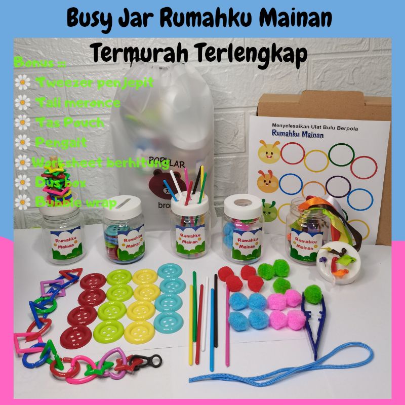 RESELLER MAINAN MONTESSORI SENSORY BUSY JAR MAINAN EDUKASI ANAK POMPOM PUSH STICK JAR TAGGIE JAR BUTTON PUSH