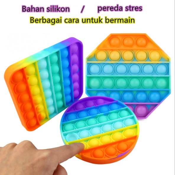 COD RAB Pop It Murah Mainan Sensorik Pereda Stress/Fidget Pop Its Square Rainbow Multicolor Foxmind-7