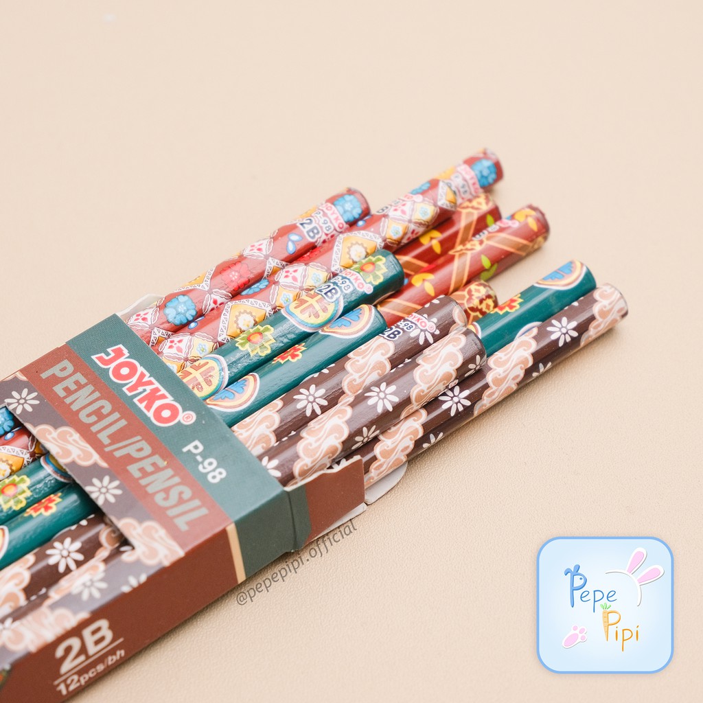 Pensil Joyko Batik P-98 2B Motif Bergambar Pencil Kayu Anak Serut Warna Cerah Rautan