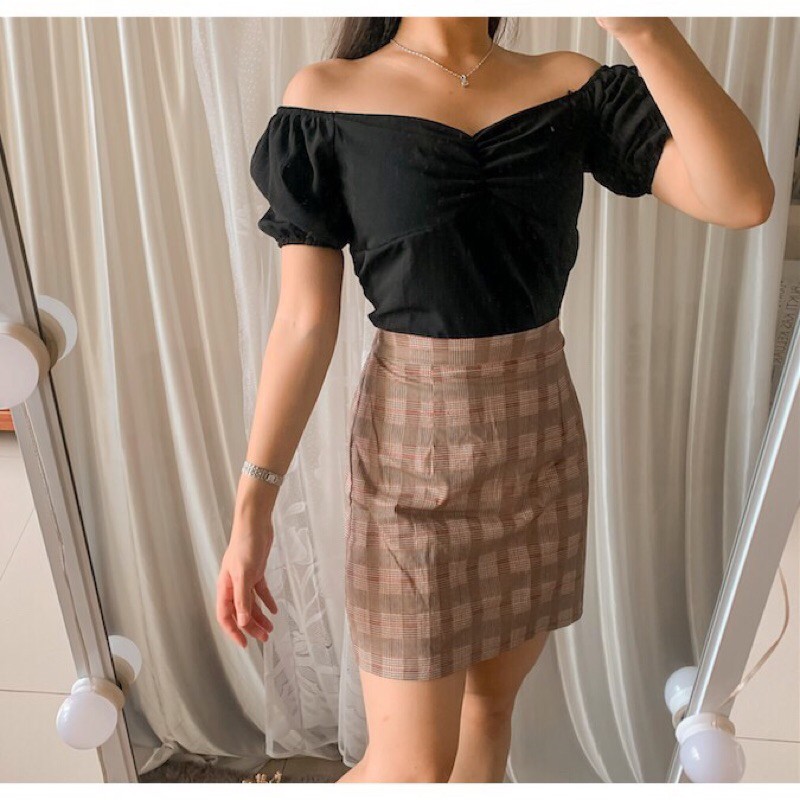 Blouse Wanita Davika Blouse Plus Size Atasan Wanita Sabrina Crop Top Big Size-1