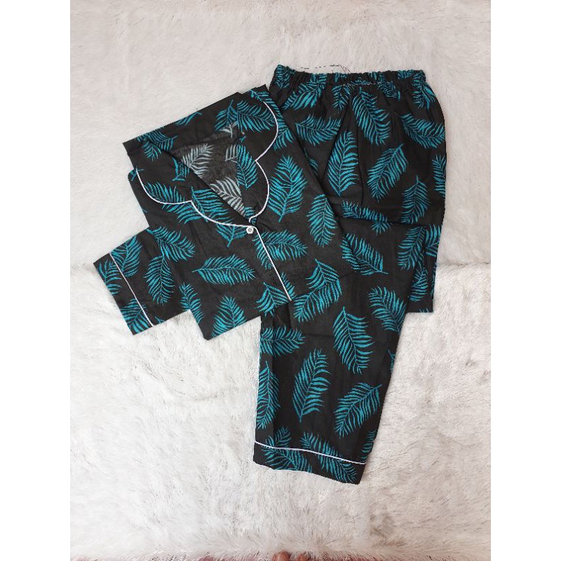 Baju Tidur Piyama Wanita/Cewek Pajamas Dewasa Motif Coco Daun PP-PP COCO BLACK TOSCA