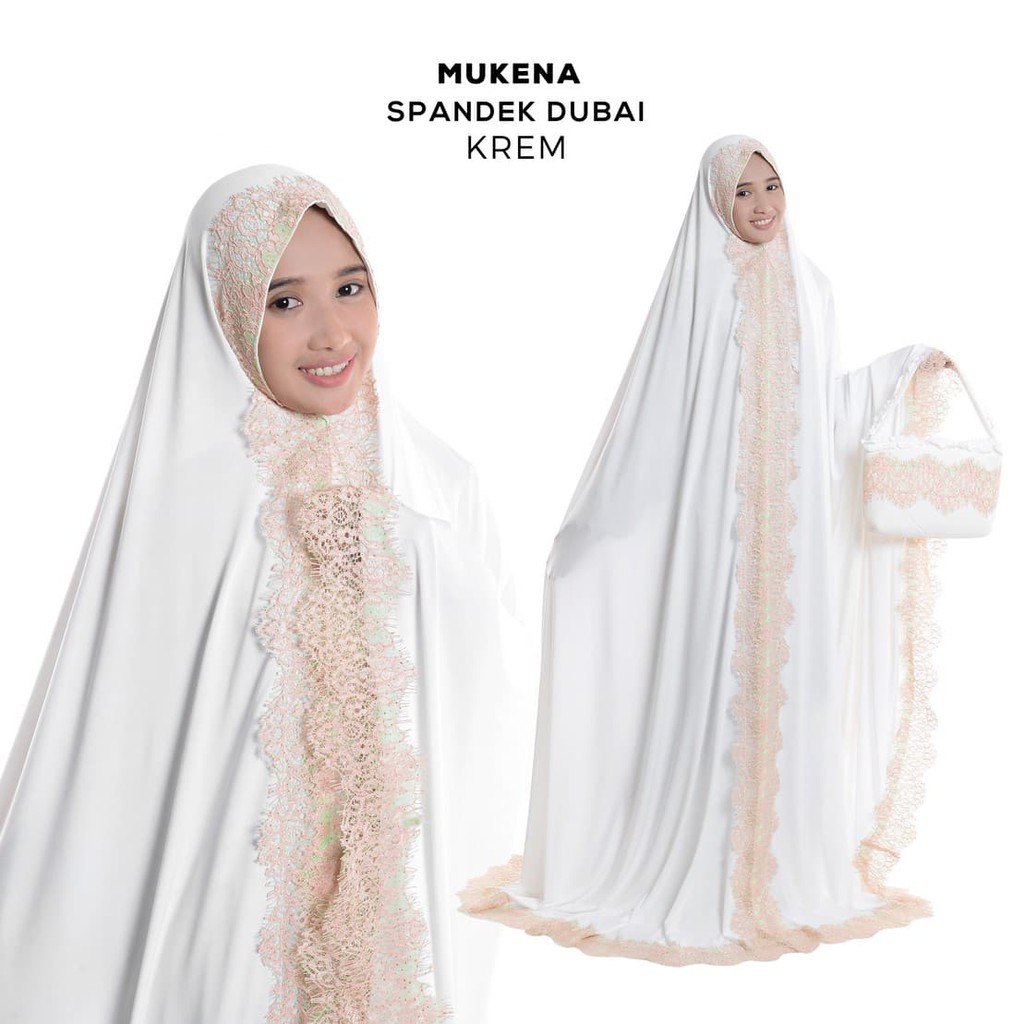 MUKENA TERUSAN DUBAI RENDA PUTIH KREM