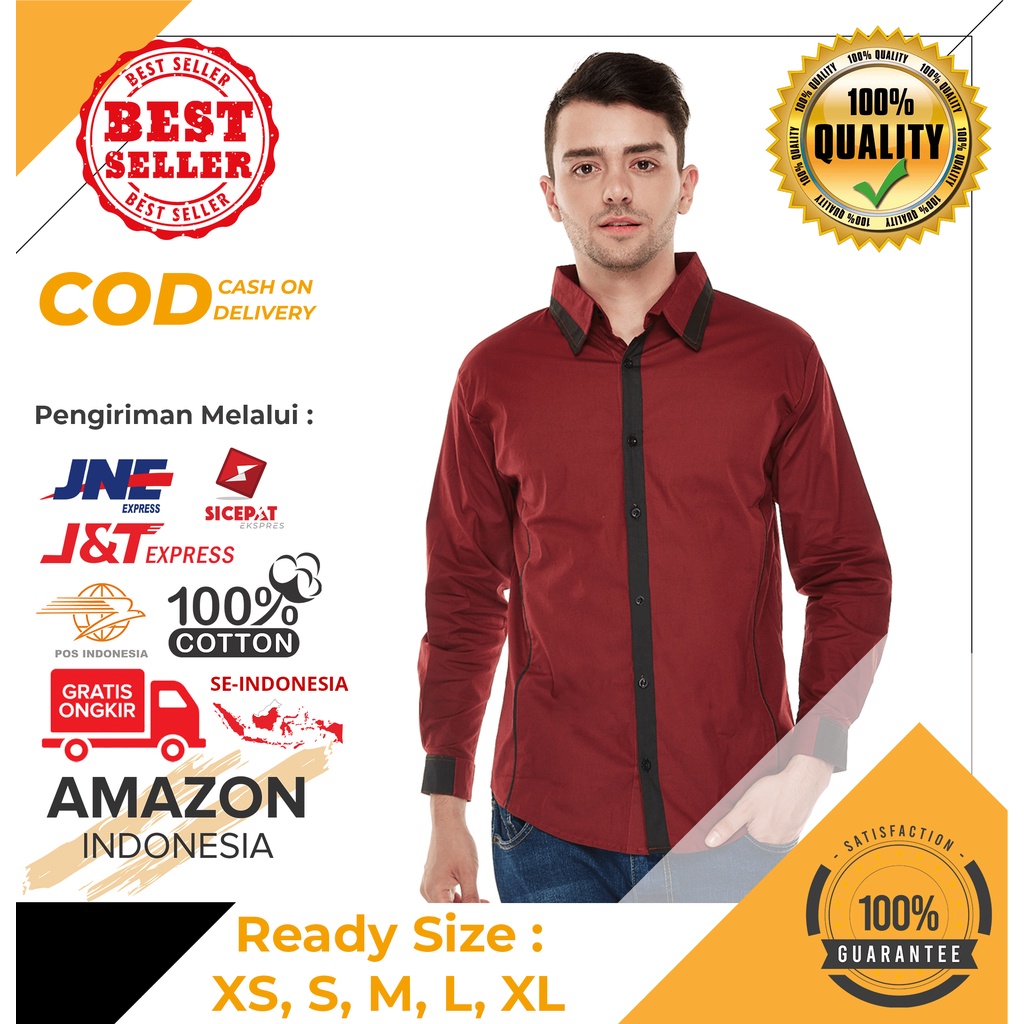 KEMEJA PRIA HEM KERJA STYLE KASUAL LENGAN PANJANG MAROON POLOS KAIN KATUN TEBAL HALUS NYAMAN DIPAKAI