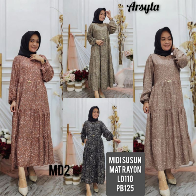 Midi Dress Susun Arsyla / Midi Dress Susun Bunga / Dress Wanita / Dress Bunga