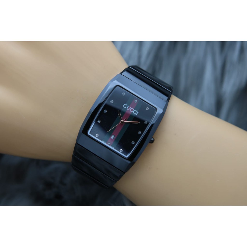 Jam Tangan Wanita Cewek Gucci Keramik Tanggal Premium Tali Keramik
