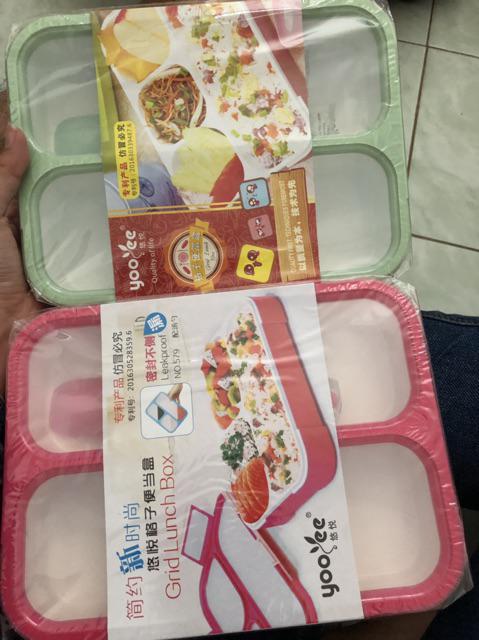 Yooyee Kotak Makan Grid Bento Lunch Box 3 Sekat Anti Bocor  - Packing Bubble Dan Karton