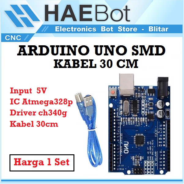 [HAEBOT] Arduinoo Uno R3 SMD Board Ch340G atmega328p + kabel USB 30cm 40 pin Header Male Mikrokontroler Papan Robot Pengendali Mikro AVR USB Program