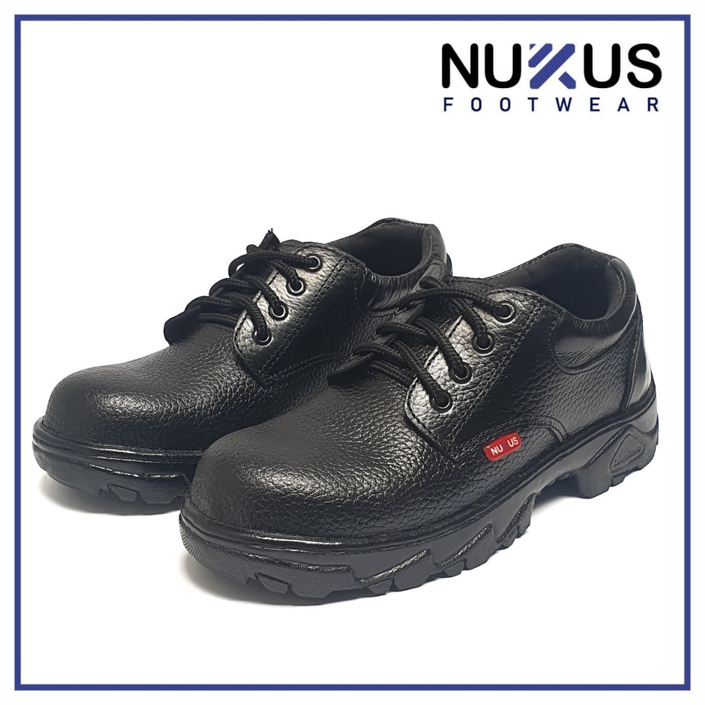 Nukus Sepatu Safety Tali Pendek Kulit Asli Hitam - 006