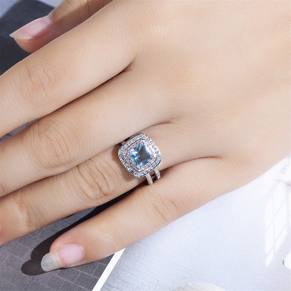 Hu Hu Hu Hu Hu Alat Bantu Pasang Kacamata♡ Cincin Pernikahanpertunangan Desain Persegi Hias Kristal Berlian Imitasi Mewah Berkilau Untuk Wanita