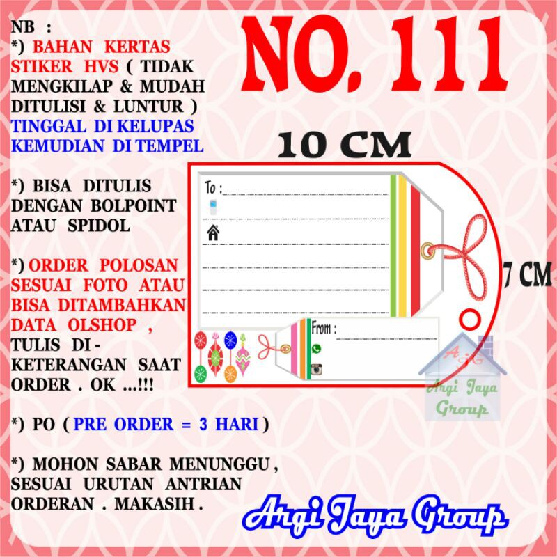 

Stiker HVS - Stiker Pengiriman - Sticker Alamat Olshop Murah Nomer 111-10x7cm