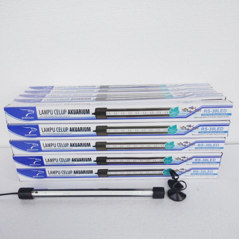 Lampu led celup aquarium 30cm ROSSTON RS 30 LED akuarium lamp 30 cm warna putih biru putih merah pelangi RGB (ROSTON)