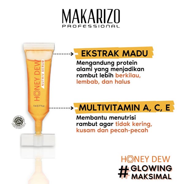 [BUAT RAMBUT GLOWING MAKSIMAL] [5ML] [BPOM] Makarizo Professional Honey Dew Nutriv Serum 5ml - Serum Rambut - Vitamin  Cerianti