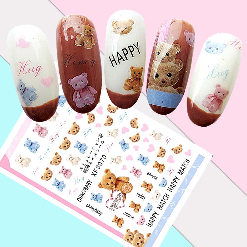 Agustina Beruang Lucu Dekorasi Stiker Dirancang Dengan Indah DIY Sticker Decals acrylic manicure Alat Foil Kuku 3D Nail Art Stickers