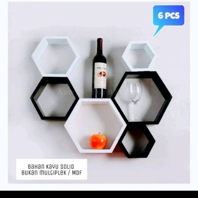  Rak  dinding  minimalis hexagonal full set isi  6 pcs 