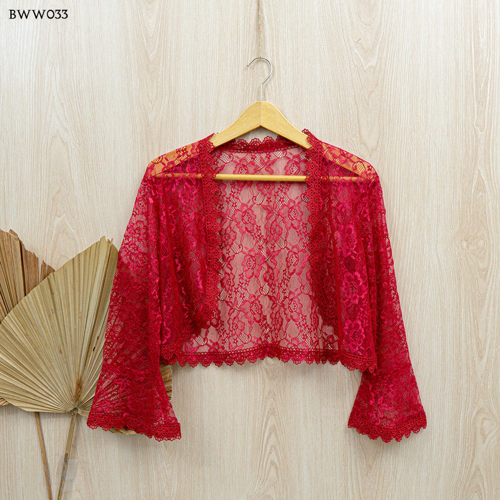 [PRODUK TERLARIS] CARDIGAN PESTA WANITA BOLERO PENGANTIN LACE MAROON BWW033