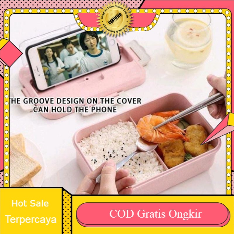 KOTAK TEMPAT BEKAL MAKAN LUNCH BOX JERAMI GANDUM SET ALAT MAKAN