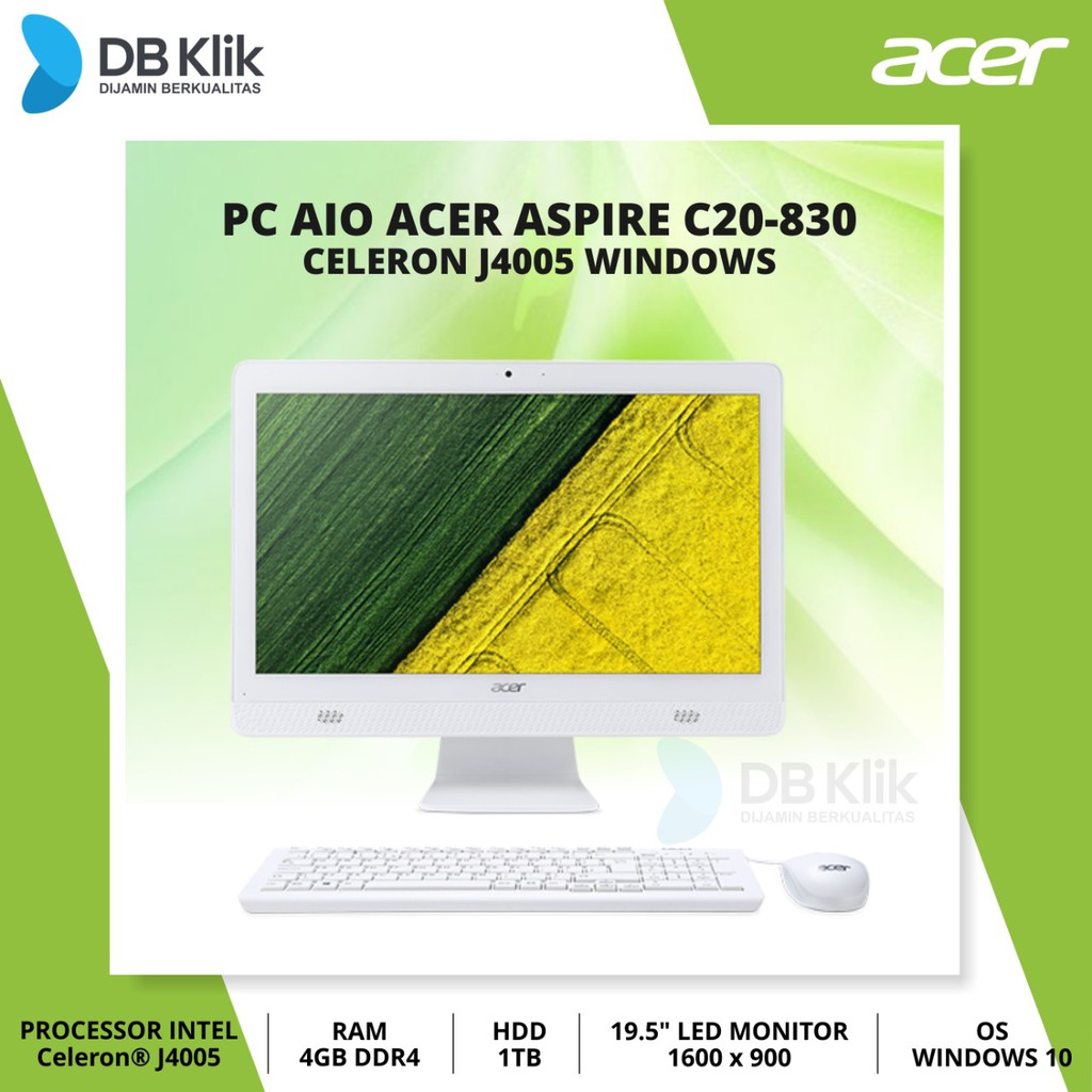 PC AIO Acer Aspire C20-830 Celeron J4005 4GB 1TB Windows 10 NoDVD 20 Inch