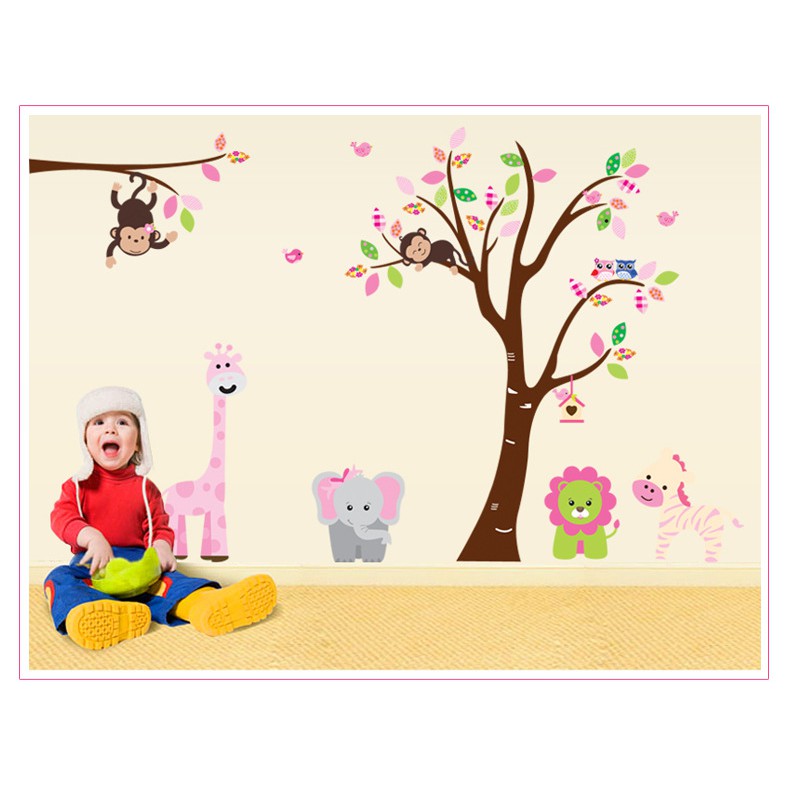 RELIZA WALL STICKER POHON SINGA ANAK HEWAN TREE KIDS ANIMAL STIKER DINDING AY216