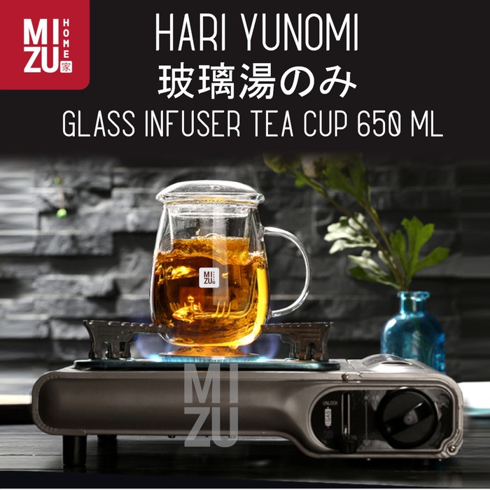 

DISKON - (BISA COD) MIZU HARIYUNOMI Glass Infuser Tea Cup 650ml Cangkir Teko Teh Kaca 2in1 - MIZU LIVING
