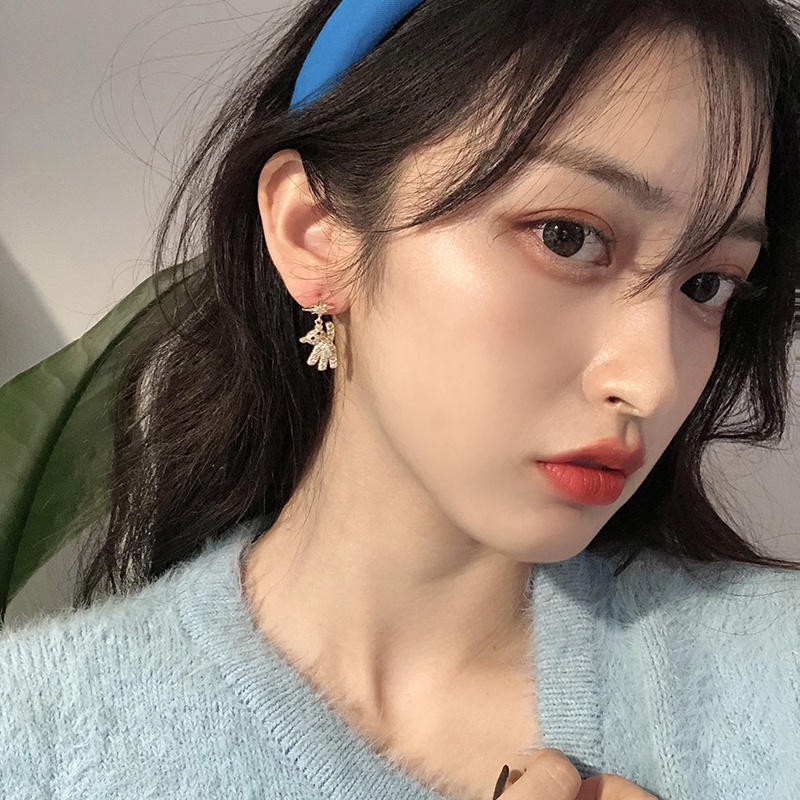 Berlian Berkilau Bintang Beruang Kecil Yang Lucu Anting Lady Temperamen Manis Korea