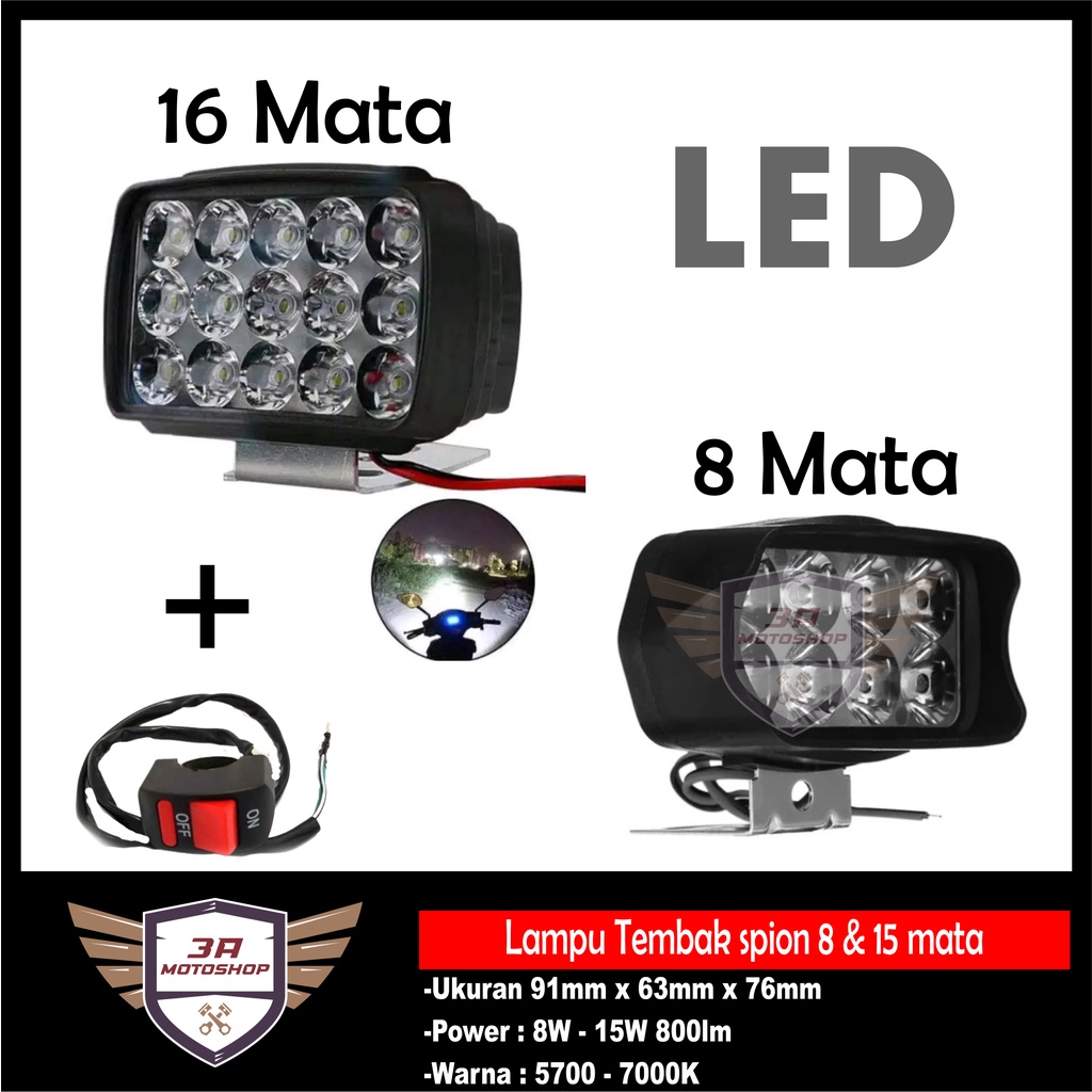 Lampu Tembak Sorot Bracket Spion 8 Mata, 12 Mata, 15 Mata, &amp; 16 Mata Universal Motor Mobil 12V