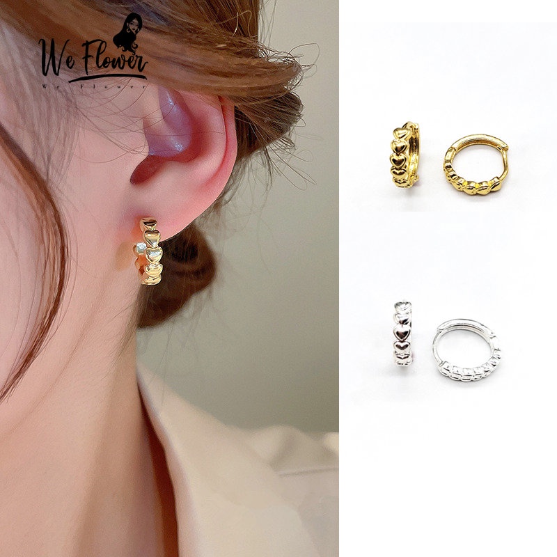 We Flower Anting Hoop Bentuk Hati Bulat Geometris Bahan s925 Silver 14K Gold Untuk Wanita